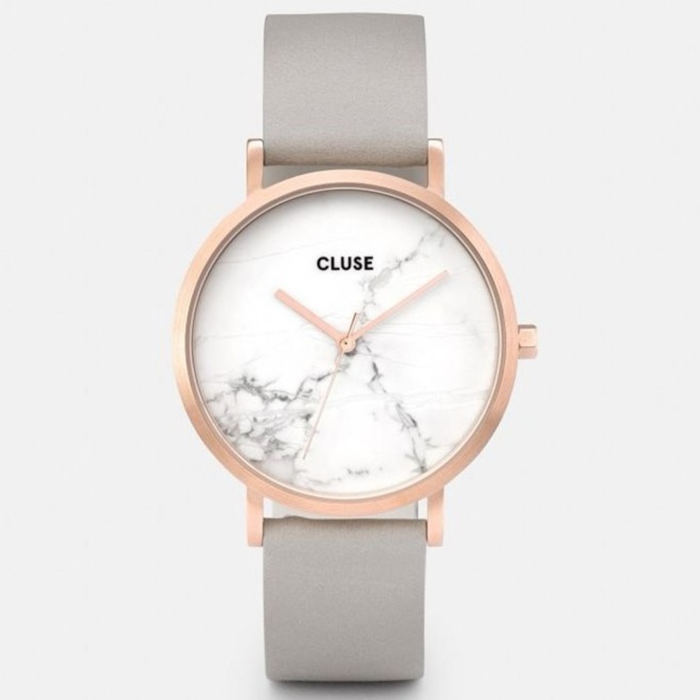 CLUSE marble watch with gray leather band